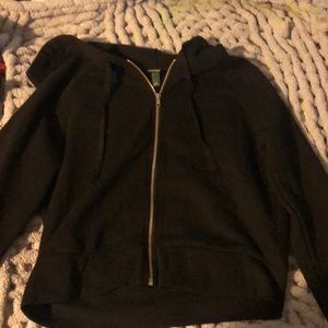 Classic black zip up hoodie.